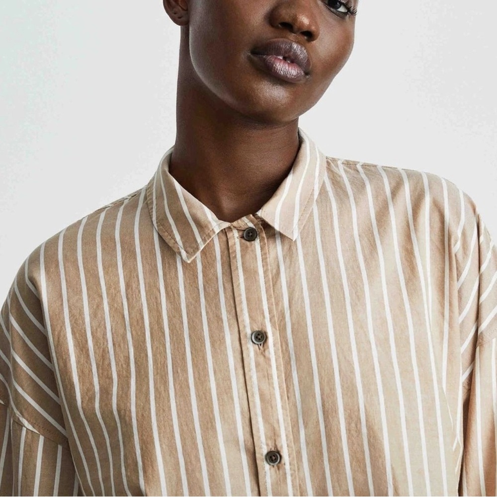 Everlane The Woven P.J. Top Cotton Brown White Stripes multiple sizes - Picture 4 of 6